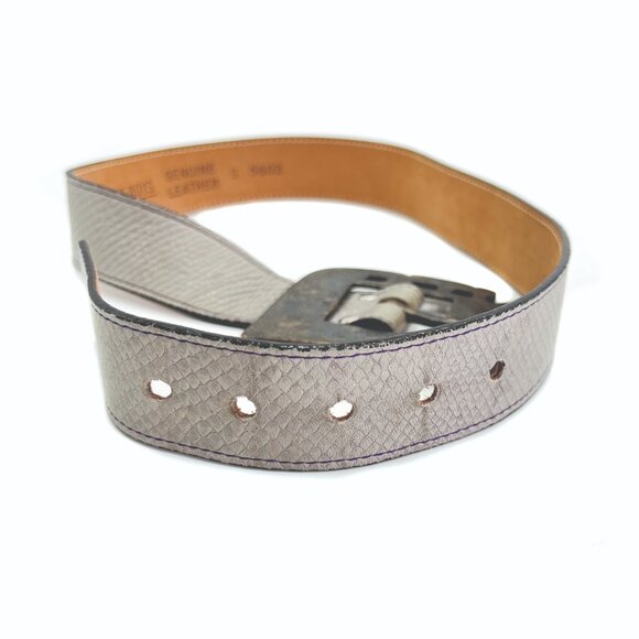 JENNY & THE BOYS Gray Reptile Embossed Leather Rustic Buckle Belt Size Small - Picture 7 of 7